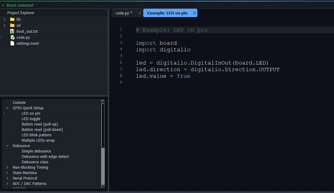 Code snippets with GPIO Quick Setup examples