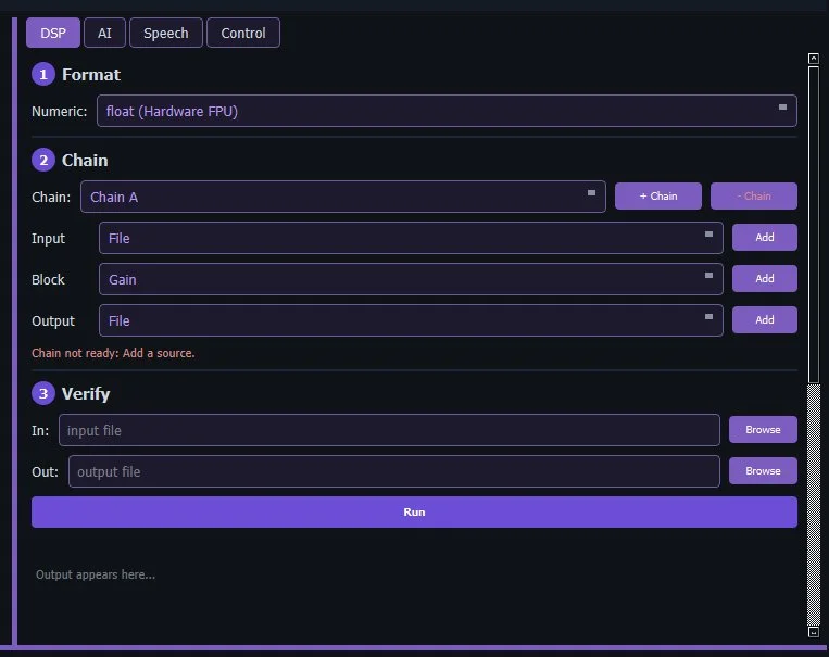 DSP chain builder in RV Systems Studio