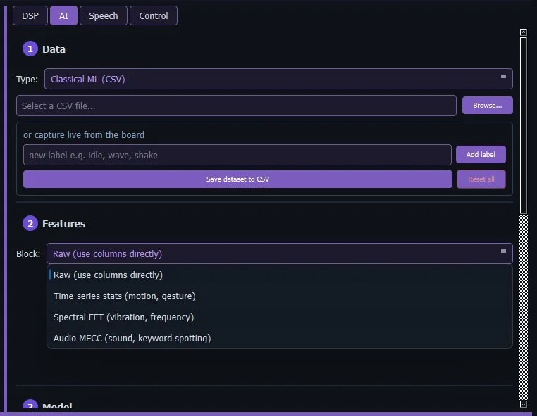 Edge ML trainer in RV Systems Studio