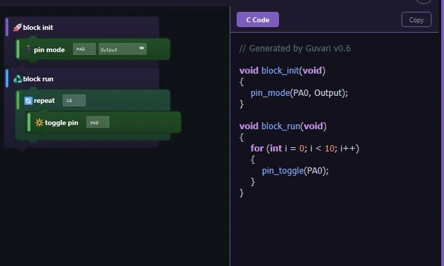 Guvari live C code preview